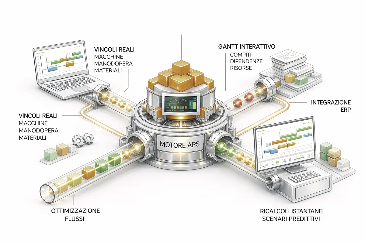 K-Plan APS — schedulazione a capacità finita con Gantt interattivo