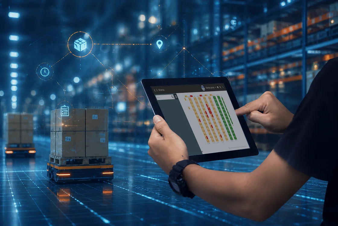 Woogistic — interfaccia UX industriale tablet operatore